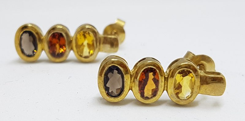 9ct Yellow Gold Citrine &amp; Smokey Quartz Studs / Earrings