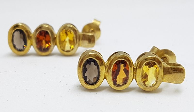 9ct Yellow Gold Citrine &amp; Smokey Quartz Studs / Earrings