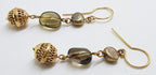 9ct Yellow Gold Smokey Quartz &amp; Pearl Long Drop Earrings