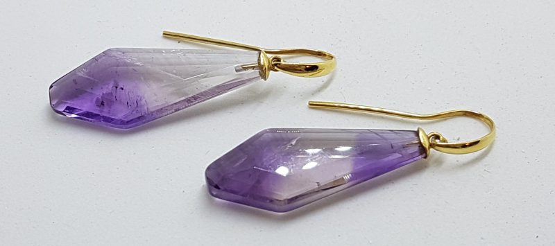 14ct Yellow Gold Amethyst Large Drop Earrings
