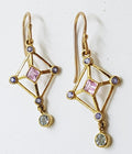 9ct Yellow Gold Topaz, Iolite and Pink Tourmaline Drop Earrings