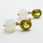 9ct Yellow Gold Peridot &amp; Moonstone Ball Drop Earrings - Handmade