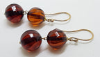 9ct Yellow Gold Natural Baltic Amber Long Ball Drop Earrings