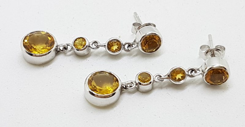 14ct White Gold Citrine Long Drop Earrings