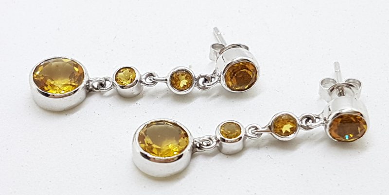 14ct White Gold Citrine Long Drop Earrings