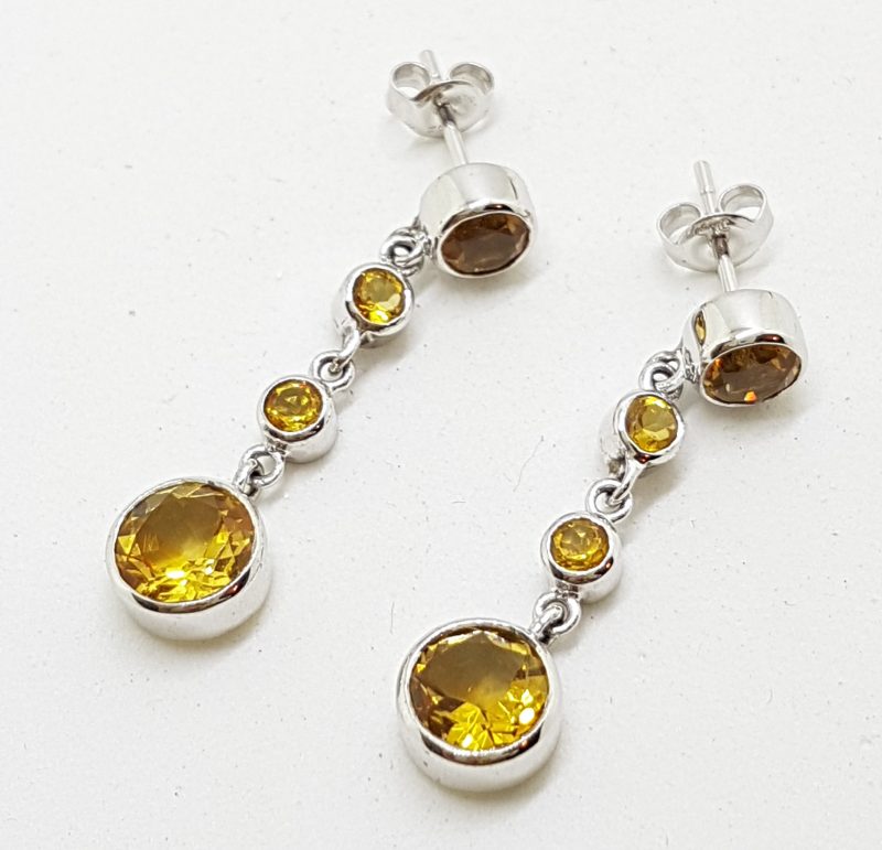 14ct White Gold Citrine Long Drop Earrings