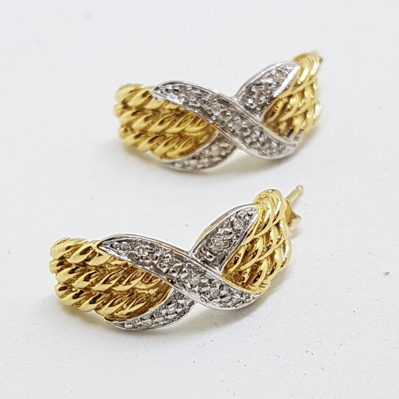 14ct Yellow Gold Diamond Half Hoop Earrings