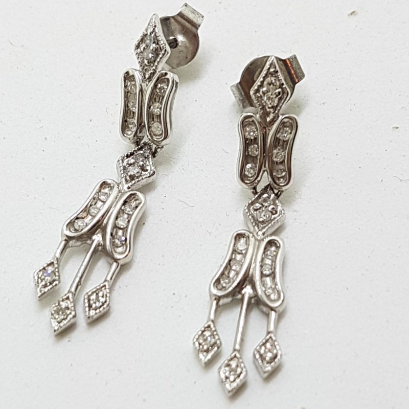 9ct White Gold Ornate Diamond Drop Earrings