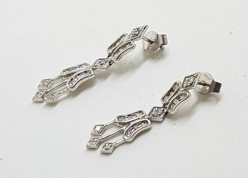 9ct White Gold Ornate Diamond Drop Earrings