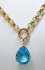 9ct Yellow Gold Large Blue Topaz Pendant on Heavy Belcher Link 9ct Gold Chain ( With Bolt Clasp )