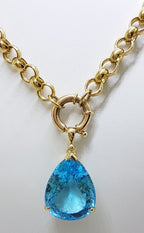 9ct Yellow Gold Large Blue Topaz Pendant on Heavy Belcher Link 9ct Gold Chain ( With Bolt Clasp )