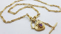 9ct Yellow Gold Ornate Filigree Amethyst Heart Padlock with T-Bar Necklace / Chain