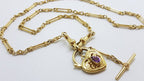 9ct Yellow Gold Ornate Filigree Amethyst Heart Padlock with T-Bar Necklace / Chain