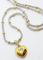 18ct Yellow Gold &amp; White Gold Ball Chain with Heart Diamond Pendant