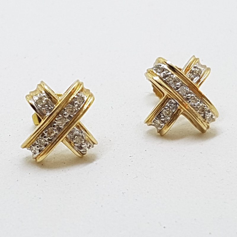 10ct Yellow Gold Diamond Kisses " X " Studs / Earrings