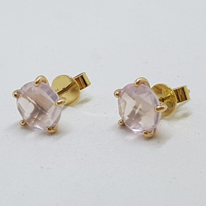 9ct Yellow Gold Round Rose Quartz Studs / Earrings