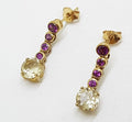 9ct Yellow Gold Rhodolite Garnet and Lemon Citrine Drop Earrings