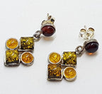Sterling Silver Multi-Colour Natural Amber Cluster Drop Earrings