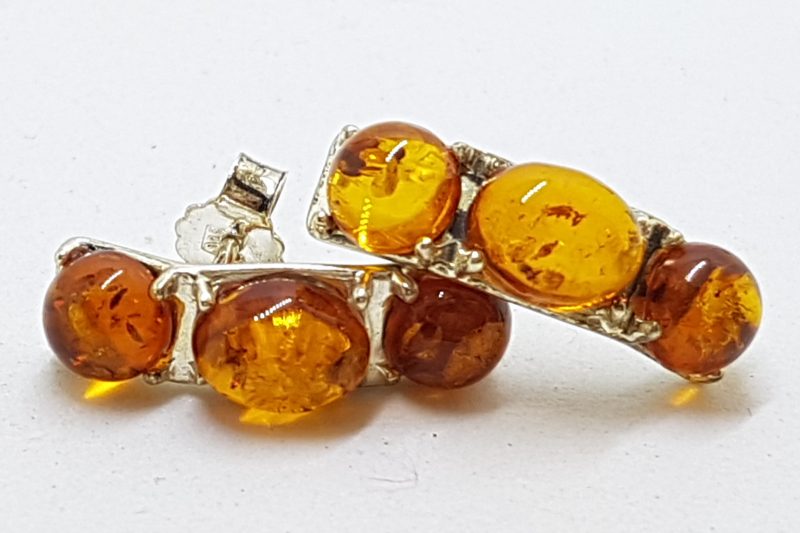 Sterling Silver Natural Amber Stud Earrings