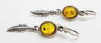 Sterling Silver Natural Baltic Amber Long Feather Drop Earrings