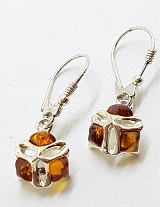Sterling Silver Natural Baltic Amber Cluster Drop Earrings