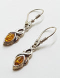 Sterling Silver Natural Amber Long Marquis Drop Earrings