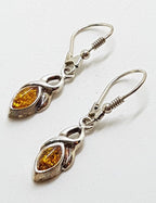 Sterling Silver Natural Amber Long Marquis Drop Earrings