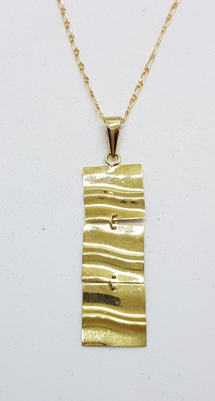 9ct Yellow Gold 3 Squares Long Pendant on 9ct Gold Chain
