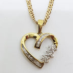 9ct Yellow Gold Diamond Heart with Flower Clusters Pendant on 9ct Gold Chain