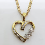 9ct Yellow Gold Diamond Heart with Flower Clusters Pendant on 9ct Gold Chain