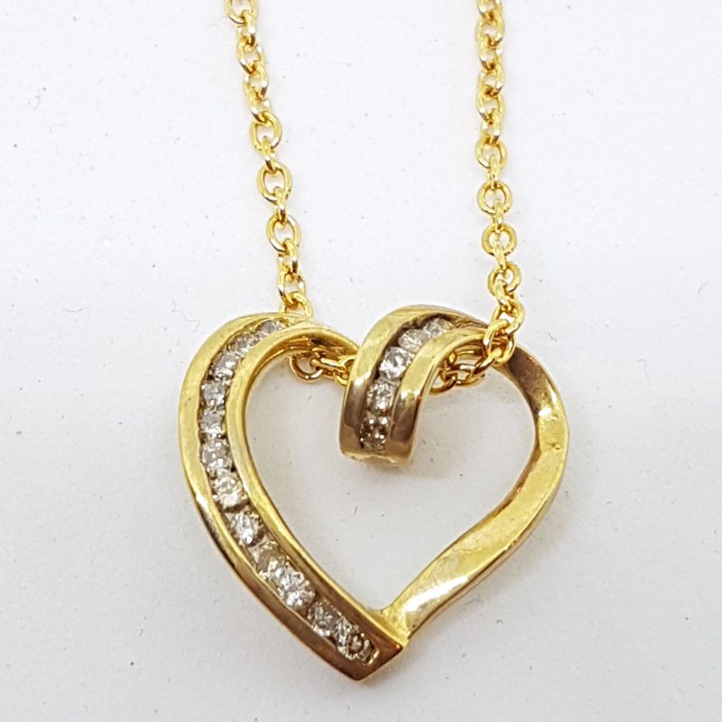 9ct Yellow Gold Diamond Heart Pendant on 9ct Gold Chain