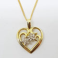 10ct Yellow Gold Diamond Ornate Heart Pendant on 9ct Gold Chain