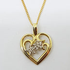 10ct Yellow Gold Diamond Ornate Heart Pendant on 9ct Gold Chain