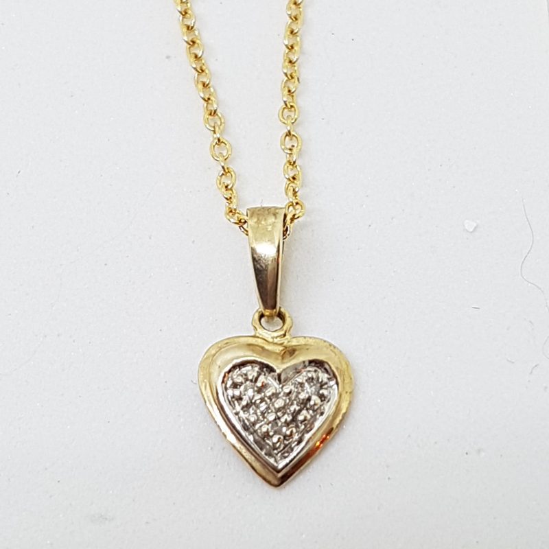 9ct Yellow Gold Diamond Dainty Heart Pendant on 9ct Gold Chain