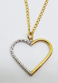 9ct Yellow Gold and White Gold Large Open Heart Pendant on 9ct Gold Chain