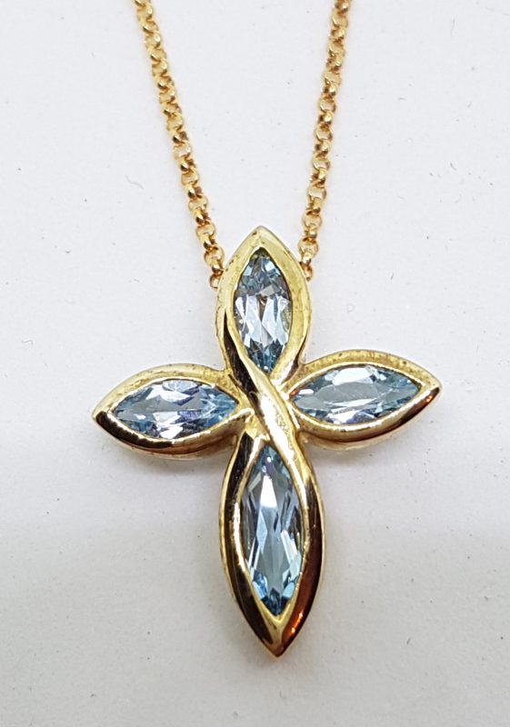 9ct Yellow Gold Topaz Crucifix  / Cross Pendant on 9ct Chain