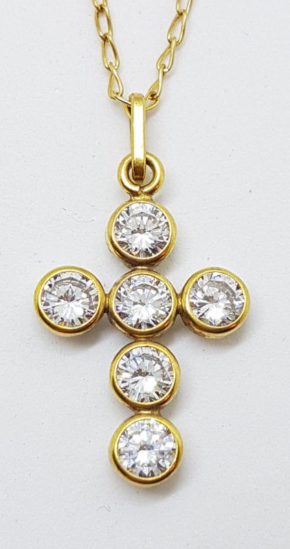 9ct Yellow Gold Cubic Zirconia Crucifix / Cross Pendant on 9ct Chain