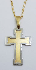 9ct Yellow Gold &amp; White Gold Crucifix / Cross Pendant on 9ct Chain - Two Tone