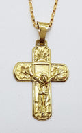 9ct Yellow Gold Ornate Crucifix / Cross Pendant on 9ct Chain - Large