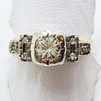 18ct Yellow Gold & Platinum High Set Diamond Engagement / Dress Ring - Antique / Vintage