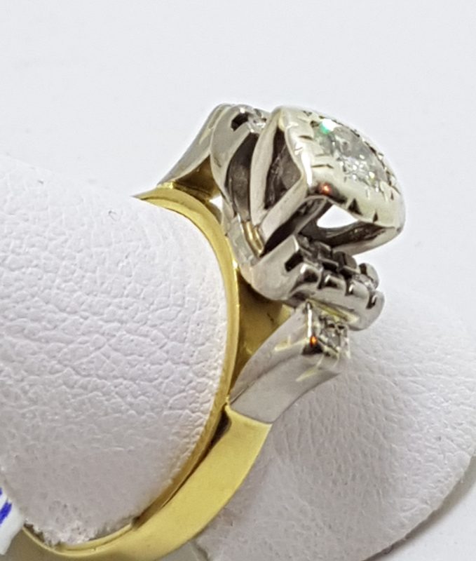 18ct Yellow Gold & Platinum High Set Diamond Engagement / Dress Ring - Antique / Vintage