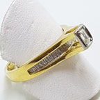 18ct Yellow Gold & Platinum High Set Baguette Solitaire Diamond Ring - Antique / Vintage