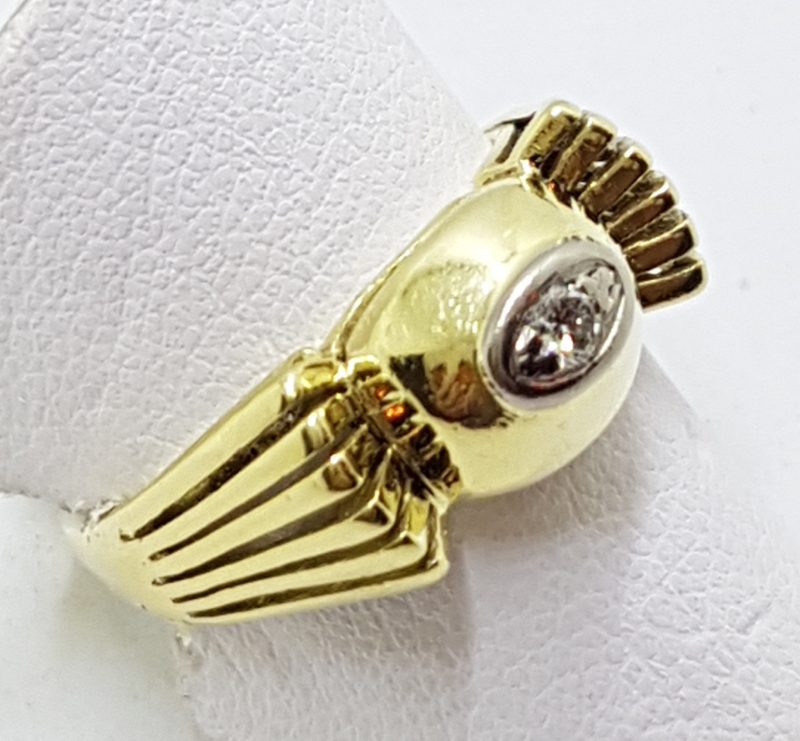 14ct Yellow Gold Solitaire Diamond in Bow Shape Ring - Antique / Vintage