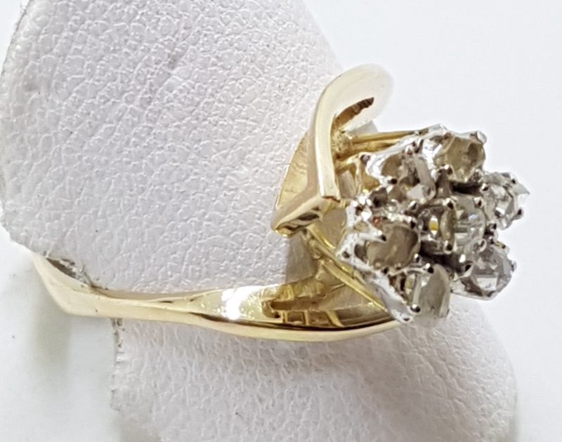 9ct Yellow Gold Rose Cut Diamond Flower Cluster Ring