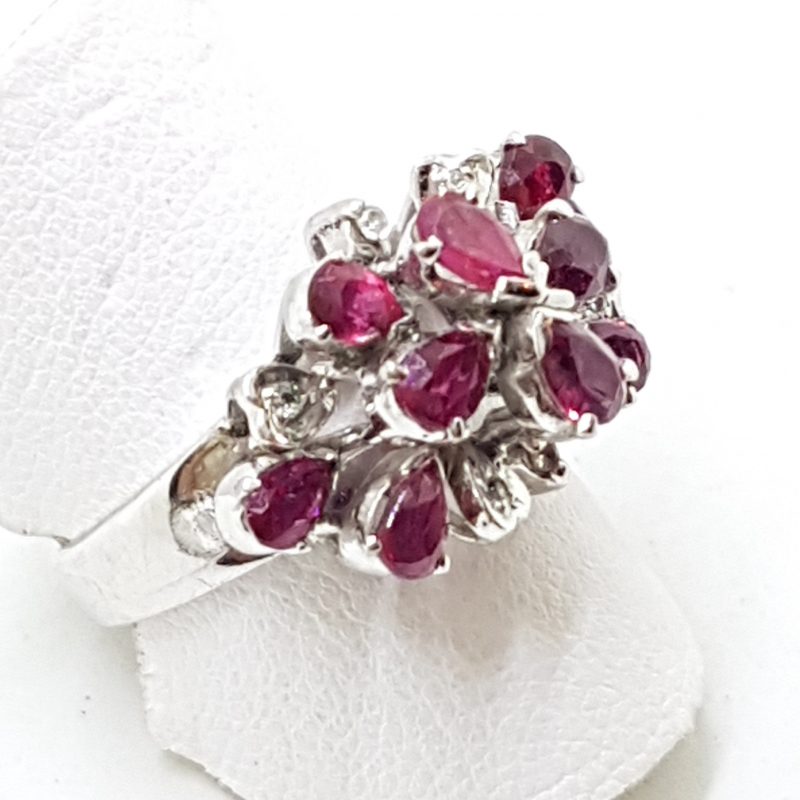 18ct White Gold Ruby and Diamond Large Cluster Ring - Antique / Vintage