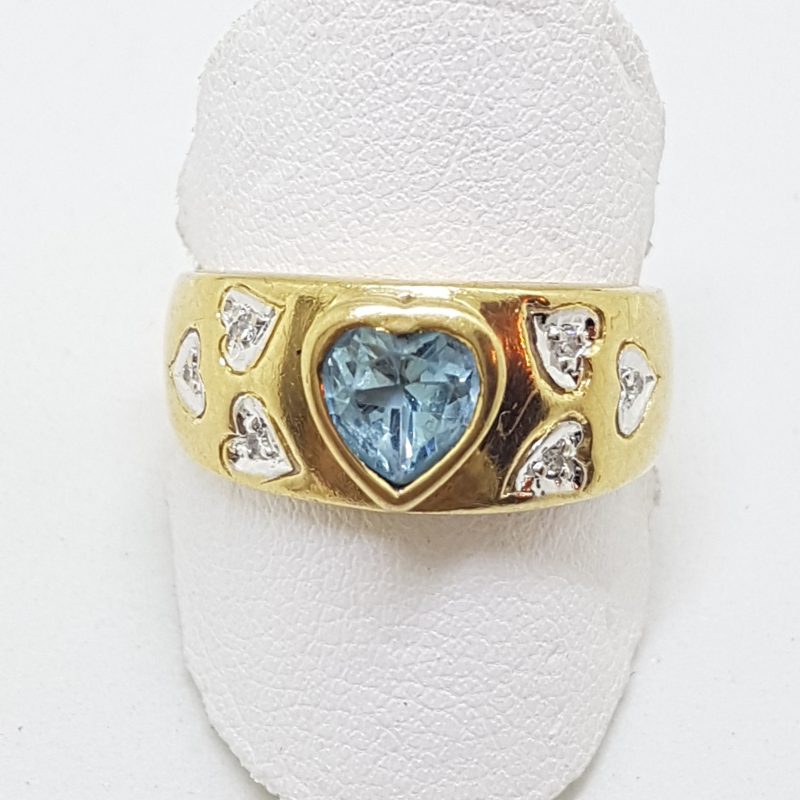 9ct Yellow Gold Topaz Heart &amp; Diamond Wide Ring