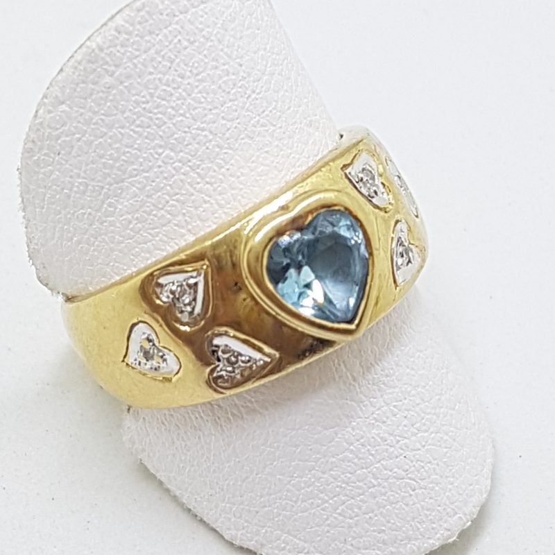 9ct Yellow Gold Topaz Heart &amp; Diamond Wide Ring