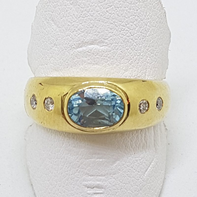 9ct Yellow Gold Oval Topaz &amp; Diamond Wide Ring
