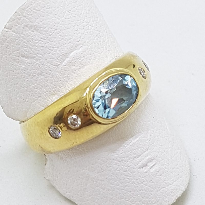 9ct Yellow Gold Oval Topaz &amp; Diamond Wide Ring