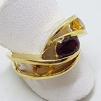 9ct Yellow Gold Garnet &amp; Citrine Wide Open Wave Ring